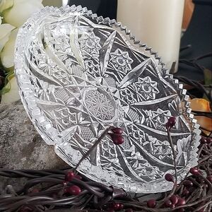 American Brilliant Glass Dish Hobstars Fans Crosshatching Ladders Loops Stars